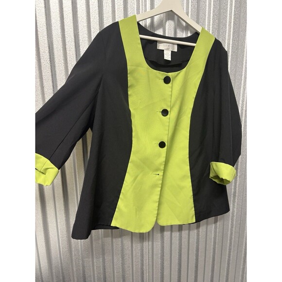 Allison Woods Plus 22W 2-Pc Skirt Set Black Green Accent Button Down Church Work - Picture 5 of 9